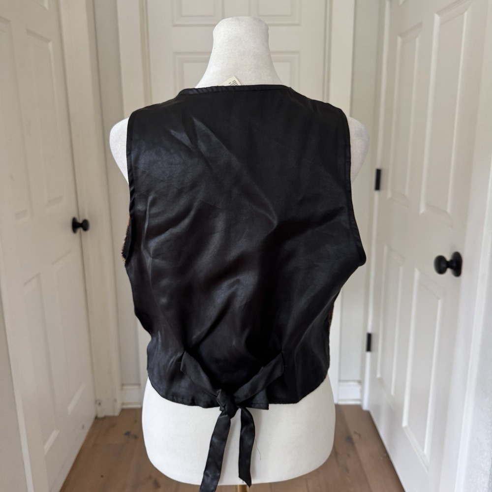 Vintage Genuine Leather Suede Tapestry Vest Womens M/L 90s Western Festival - Picture 11 of 11